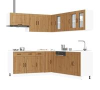 Selvicoly Set di 11 mobili da cucina Kalmar Artisan in rovere con ripiano variabile, molto spazio per cucina, credenza, vetrina, armadietto basso, pensile, armadietto alto, buffet