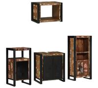 Selvicoly Set di mobili da bagno con 4 elementi in legno massiccio riciclato, con ripiano e spazio per riporre oggetti, per bagno moderno, salvaspazio, montaggio a parete, elegante lavabo