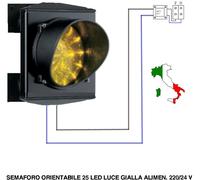 SEMAFORO 25 LED 24 Vcc. LUCE GIALLA VETRINO GIALLO INTERCAMBIABILE OMOLOGATO CE