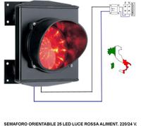 SEMAFORO 25 LED 24 Vcc. LUCE ROSSA VETRINO ROSSO INTERCAMBIABILE OMOLOGATO CE