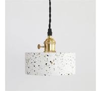 SEMANHUA Mini lampada a sospensione da comodino for camera da letto, lampada a sospensione in ottone con cavo intrecciato regolabile, paralume in terrazzo di cemento bianco, lampadario a soppalco E27