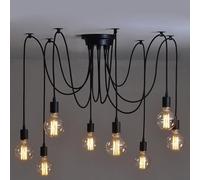 SEMANHUAOZ Lampadario a ragno a 6/8 teste, lampada a sospensione industriale retrò con illuminazione decorativa fai da te, luci a sospensione nere for sala da pranzo, attacco E27(8 Lights)