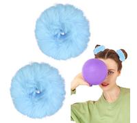 Semato 2 elastici per capelli azzurri sfocati, morbidi elastici per capelli con pompon rosa, con finta pelliccia di coniglio, morbidi elastici per coda di cavallo, accessori per capelli per donne e