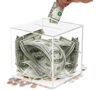 Semazz Salvadanaio Non Apribile, Acrilico Chiaro, Scatola di Risparmio Rompere per Aprire, Quadrato Grande, Trasparente, per Monete Cash Change Storage