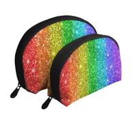 Sembra un arcobaleno con paillettes, Borsa per trucco a conchiglia Portamonete da donna Borsa da toilette piccola Borsa per cosmetici 2 pezzi