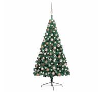 Semi albero di Natale artificiale, 120 cm, verde, con 150 luci a LED, sfere in oro rosa, salvaspazio, montaggio a parete, durevole