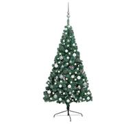 Semi Albero di Natale artificiale, 240 cm, verde, con 150 luci a LED, 1050 punte, incl. sfere, per interni, in PVC, salvaspazio