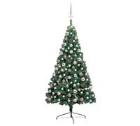 Semi Albero di Natale Artificiale Verde, 150 cm di altezza, con 150 luci LED, 340 punte, sfere in oro rosa, salvaspazio per decorazioni festive