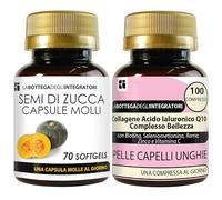 Semi di Zucca 70 Softgels e Collagene Acido Ialuronico Coenzima Q10 Complesso Bellezza con Biotina Zinco Selenio Metionina Rame Vitamina C 100 Compresse | Bellezza Pelle Unghie Capelli Antiossidante