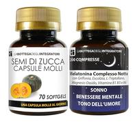 Semi di Zucca 70 Softgels e Melatonina Complesso Notte con Griffonia Escolzia Triptofano Magnesio Vitamine B1 B3 B6 | Sonno Umore e Rilassamento | Una al dì