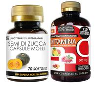 Semi di Zucca 70 Softgels e Vitamina C da Ascorbato Acerola e Rosa Canina 210 Compresse Masticabili | Antiossidante e Sistema Immunitario | Una al Dì