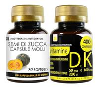 Semi di Zucca 70 Softgels e Vitamine DK 400 Compresse | Ossa Denti Sistema Immunitario | Una al Giorno