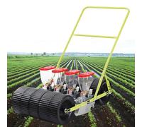 Seminatrice manuale a spinta per ortaggi, Seminatrice di precisione e applicatore di fertilizzante con spaziatura tra le file e profondità regolabili(4-wheel)