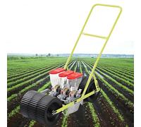 Seminatrice manuale a spinta per ortaggi, Seminatrice di precisione e applicatore di fertilizzante con spaziatura tra le file e profondità regolabili(3-wheel)