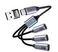 Seminer Splitter USB C a 3 porte con adattatore USB per la trasmissione dati, splitter USB-C per la ricarica, cavo maschio a multi tipo C femmina compatibile con smartphone, PC, unità flash, tastiera