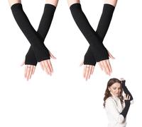 SEMINISMAR Lunghi Guanti Senza Dita,2 Paia Guanti Senza Dita Termici Invernali Lunghi al Gomito,GuantiInvernali Termici MezzeDita