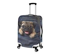 Semiouray Copertura per valigie da viaggio in poliestere con motivo teschio, con rosa e galassia ispessita, con cerniera nascosta, antigraffio, Simpatico carlino cane., L(25-28 IN)