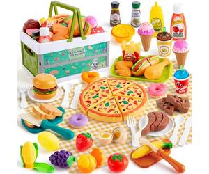 SEMKOTREE Cucina Giocattolo per Bambini, Accessori Cucina Bambini Set Cucina Bambini, Giochi di Ruolo da Cuoco Utensili Cucina Bambini con Cibo Giocattolo Piatti Bambini Cestino Pic Nic Bambini