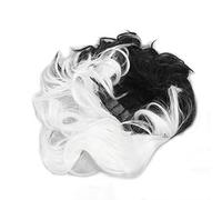 Semme Corta Ricciola Metà Bianca Parrucca Per Donne Cosplay Moda Ondulata | Parrucca corta ondulata a metà colore, capelli sintetici ad alta temperatura, cuffia completa per cosplay e finiture alla