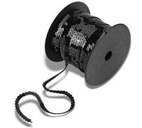 Semme Paillettes Rolls da 100 Yards, 6 mm Cordoncino bobina con nastro sequin, Lustrini Paillettes Piatte Trim Paillette Spool String Filo Lucido Accessori per Dress Embellish Headband (nero)