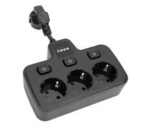 Semme Presa di Corrente con Interruttore Adattatore Multiprese 3 Vie 2 Poli Prolunga Presa di Messa a Terra CA PC Ignifugo 3 Interruttori Indipendenti per Uso Domestico e in Ufficio (BLACK)