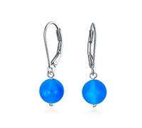 Semplice Agata Blu Gemma Rotonda Dangle Leva Indietro Orecchini A Sfera Per Le Donne .925 Sterling Silver