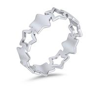 Semplice Anello a Fascia con Stelle Celesti Patriottico USA Americano per Donna e Ragazza in Argento Sterling .925