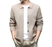 Semplice cappotto da uomo in maglia come capispalla alla moda con maniche lunghe per un piacevole calore nella vita di tutti i giorni, materiale morbido e confortevole, cachi, L