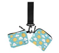 Semplice cartone animato Sun Clouds Portafoglio da donna Portamonete di dimensioni compatte Portamonete Portamonete con tasca con cerniera per le donne 2 confezioni, nuvole di sole del fumetto