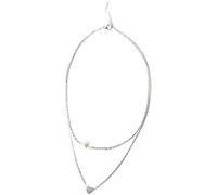 Semplice Collana a Catena clavicola a Doppio Strato con Perla Imitazione Amore Cuore (Argento) Beautiful Design