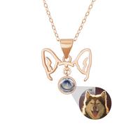 Semplice collana a forma di orecchio con proiezione fotografica personalizzata con la tua famiglia di animali domestici, regalo di memoria per cani, regalo di memoria di famiglia (design C)
