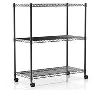 Semplice Deluxe - Scaffale a 3 ripiani con ruote, unità di stoccaggio regolabili, organizer in acciaio, 23 "W x 33 "D x 30" H, nero (HKSHLF23133003BPC)