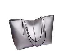 Semplice di grande capacità Tote Hand Bill Of Lading Shoulder Tote PU Leather Bag, Argento, Taglia unica
