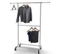 Semplice e alla moda, doppia asta per vestiti, organizer a rotelle per appendere vestiti, cromato