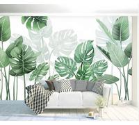 Semplice e fresco sfondo murale con piante ad acquerello per soggiorno, camera da letto e bar, 3D, 400x280cm