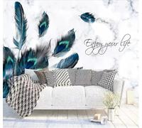 Semplice Fresco Artistico Piume Bianco Effetto Marmo Moderna Carta Da Parati 3D Seta Pregiata Testurizzata Ideale Per La Camera Letto Del Soggiorno-350cm×256cm