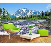 Semplice Fresco Bello Montagne Innevate Fiume E Boschi 3D Carta da Parati Tessuto in Seta Ufficio Sala Pranzo Divano Camera Soggiorno TV Sfondo Muro-250cm×170cm