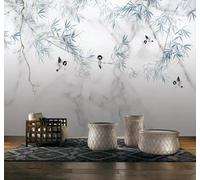 Semplice Fresco Marmo Fiori E Uccelli Bambù 3D Carta da Parati Tessuto in Seta Ufficio Sala Pranzo Divano Camera Soggiorno TV Sfondo Muro-150cm×105cm