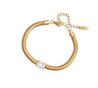 Semplice ma elegante catena a serpente con zirconi, gioiello in metallo comodo, ideale per stratificare una semplice catena a serpente con zirconi, Misura unica, come descritto