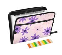 Semplice margherita viola pastello sfondo rosa pastello espandibile cartelle di file da appendere 13 tasche formato A4 lettera con chiusura a cerniera per documenti tasca a fisarmonica organizer para