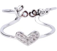 Semplice Moda Knuckle Anelli Doppio Strato Anello Aperto A Forma di Cuore di Cristallo Anelli d'Amore Toe Ring,Argento Durable Processing