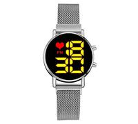 Semplice Moda LED Multiplexer Elettronico Orologio Impermeabile a Forma di Cuore Numero Giallo Pigro In Acciaio Inox Mesh Belt Retrattile Fibbia Magnetica Orologio Da Donna, Argento