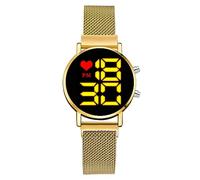 Semplice Moda LED Multiplexer Elettronico Orologio Impermeabile a Forma di Cuore Numero Giallo Pigro In Acciaio Inox Mesh Belt Retrattile Fibbia Magnetica Orologio Da Donna, Oro