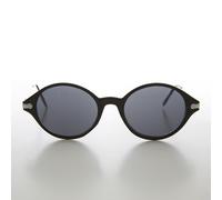 Semplice Ovale Nero 90s Unisex Occhiali da Sole Argento Templi - Binxy