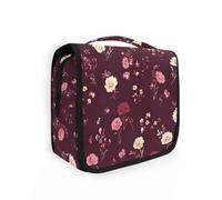 Semplice Primavera Fresco Floreale Borgogna Trucco Borse con Gancio Appeso Grande Caso Cosmetico Makeup Bag Vertic