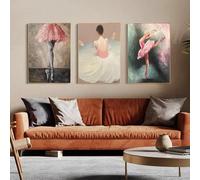 Semplice ragazza di balletto stampa su tela poster retrò arte murale pittura immagini moderno soggiorno studio di danza decorazione della casa 30x50cm (12x20 pollici) x3 con cornice