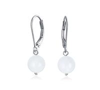 Semplice Semplice Bianco Giada Gemstone Rotonda Dangle Lever Back Ball Drop Orecchini Per Le Donne .925 Argento Sterling
