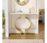 Semplice tavolino moderno lucido, piccolo tavolino per il soggiorno, consolle, base dorata, due possibilità di appoggio 100 x 30 x 80 cm (bianco)