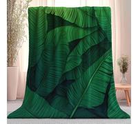 Semplice trama di foglie di banana Coperta in Flanella Stampata Morbida - Verde Nero Coperta Calda per Divano, Letto o Culla - Idea Regalo Compleanno per Sorella, Fratello o Nipote 200×220 cm