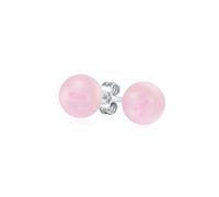 Semplici Orecchini A Bottone Con Sfere Rotonde Di Quarzo Rosa Semiprezioso Per Donne Adolescenti In Argento Sterling .925 Misura 6MM